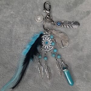 Dreamcatcher Keychain Bag Charm Purse Pendant Charm Silver Color Turquoise 6"